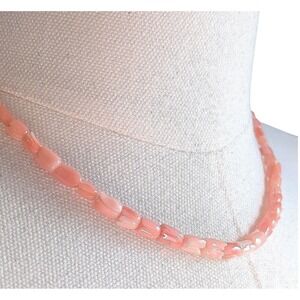 Vintage Angel Skin Pink Coral Carved Tulip Flower Bud Bead Necklace Barrel Clasp